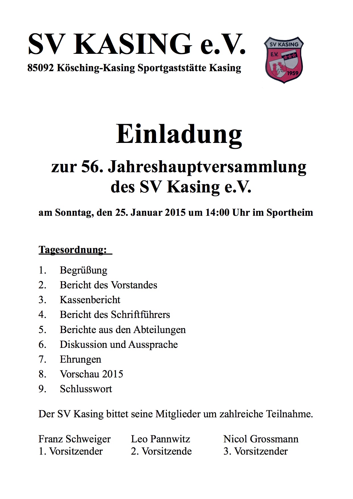 Einladung JHV 2015